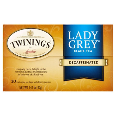 Twinings of London Decaffeinated Lady Grey Black Tea Bags, 20 count, 1.