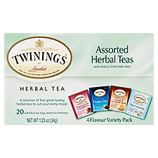 Twinings of London 4 Flavour Assorted Herbal Tea Bags Variety Pack, 20 count, 1.23 oz, 1.23 Ounce