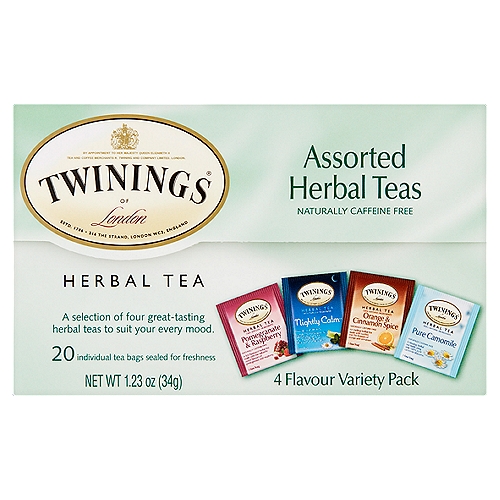 Twinings of London 4 Flavour Assorted Herbal Tea Bags Variety Pack, 20 count, 1.23 oz