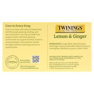 Twinings of London Lemon & Ginger Herbal Tea Bags, 50 count - The Fresh  Grocer