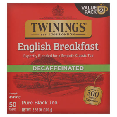 Twinings Pure Decaffeinated English Breakfast Black Tea Value Pack 50 Tea Bags