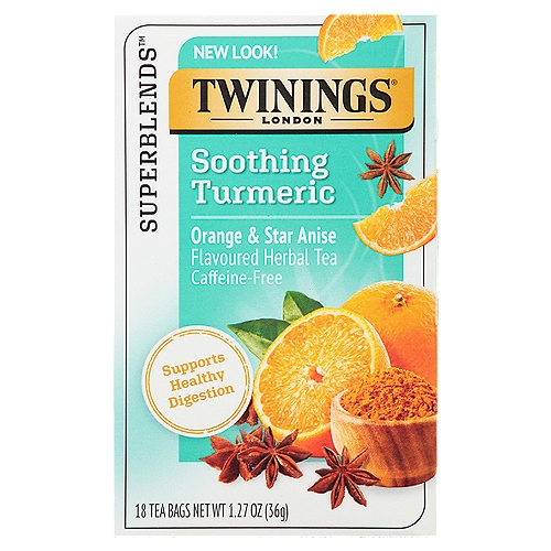 Twinings Superblends Soothing Turmeric Orange & Star Anise Flavoured Herbal Tea Bags, 18 count, 1.27 oz