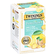 Twinings of London Probiotics Lemon & Ginger Flavoured Herbal, Tea Bags, 18 Each