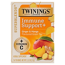 Twinings Superblends Immune Support+ Vitamin C Ginger & Mango Flavoured Tea, 16 count, 1.12 oz