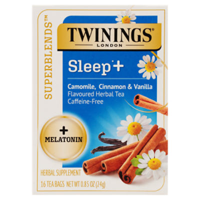 Twinings Superblends Sleep+ Melatonin Camomile, Cinnamon & Vanilla Herbal Supplement, 16 count, 0.85