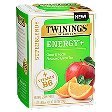 Twinings of London Superblends Energy+ Citrus & Apple Flavoured Green Tea + Vitamin B6, 16 count