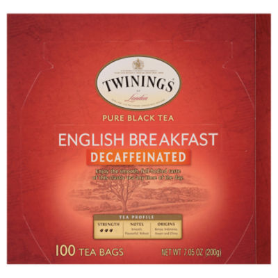 Twinings of London English Breakfast Decaffeinated Pure Black Tea Bags, 100 count