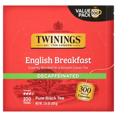 Twinings Decaffeinated English Breakfast Pure Black Tea 100 Tea Bags