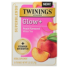 TWININGS LONDON Superblends Glow + Peach Flavoured White Tea Herbal Supplement, 16 count, 1.02 oz