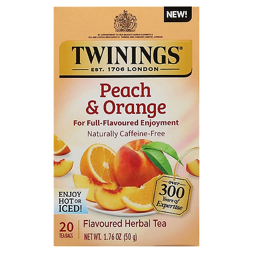 Twinings Peach & Orange Flavoured Herbal Tea Bags, 20 count, 1.76 oz