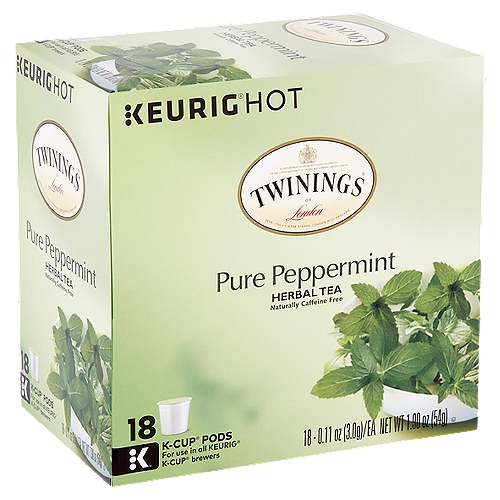 Twinings of London Pure Peppermint Herbal Tea K-Cup Pods, 0.11 oz, 18 count