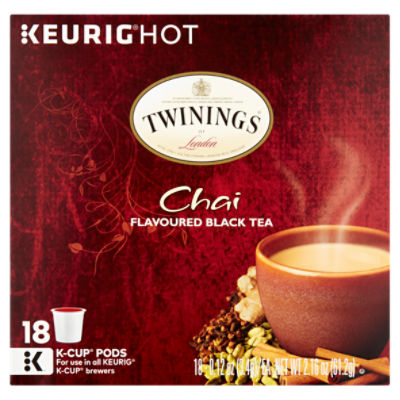 Twinings of London Chai Flavoured Black Tea K-Cup Pods, 0.12 oz, 18 count