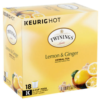 Twinings of London Lemon and Ginger Herbal Tea K-Cup Pods, 0.09 oz, 18 count
