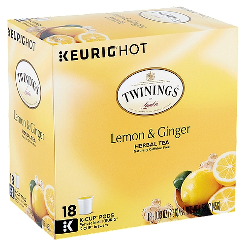 Twinings of London Lemon and Ginger Herbal Tea K-Cup Pods, 0.09 oz, 18 count