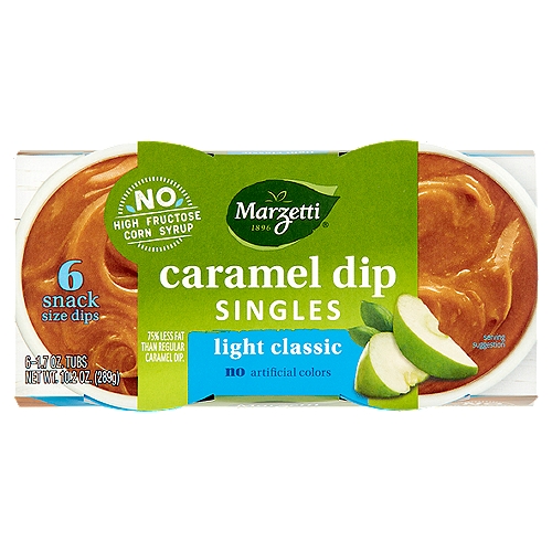 Light Caramel Dip contains 1.5g of fat per serving. Regular Caramel Dip contains 6g of fat per serving.  Go anywhere! Snack at home Savor at work Fresh for school Play then dip