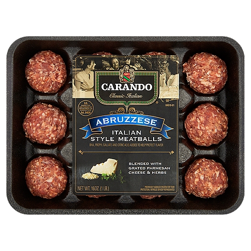 Carando Abruzzese Italian Style Meatballs, 12 count, 16 oz
Step up spaghetti & meatballs night with these flavorfully robust, authentic Italian style meatballs. Perfect for meatball subs; just bake, stir with marinara sauce, and place on hearty Italian rolls. However you choose to serve them, Abruzzese Italian Style Meatballs will deliver old world flavors in classic Italian® style.