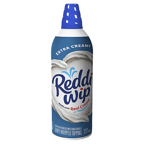 Reddi Wip Extra Creamy Dairy Whipped Topping, 6.5 oz
No artificial growth hormone*
*No significant difference has been shown between milk derived from rBST-treated & non-rBST-treated cows. All milk contains the naturally-occurring growth hormone BST.