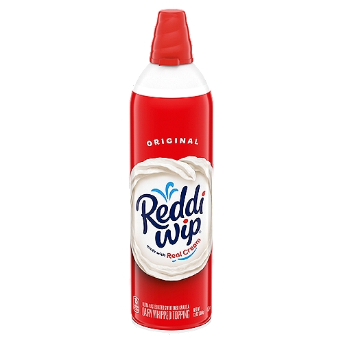 Reddi Wip Original Dairy Whipped Topping, 13 oz
Reddi Wip Original Whipped Topping serves up a delicious, rich cream taste for a versatile dessert topping. The original version of this dairy whipped topping offers a classic texture and dairy flavor you know and love. You won't miss the other whipped cream products you were using before. Made with real cream as the first ingredient, this whipped topping is made with no artificial flavors or artificial sweeteners. It has 15 calories per serving and is made without hydrogenated oils, which are commonly found in other whipped topping products. It's also gluten free, keto friendly (0g of protein, 1g net carbs [1g total carbs minus 0g dietary fiber], and 1g added sugar per serving) and fits a low carb lifestyle (1g net carbs per serving [1g total carbs minus 0g dietary fiber]). Reddi Wip Original Whipped Topping will bring a real, expressive and indulgent addition to anything.