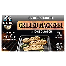 Season Brand Skinless & Boneless Grilled Mackerel in 100% Olive Oil, 4.375 oz
