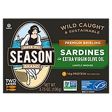 Season Brand Premium Brisling Lightly Smoked Sardines in Extra Virgin Olive Oil, 3.75 oz