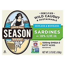 Season Brand Skinless & Boneless in 100% Olive Oil, Sardines, 3.75 Ounce