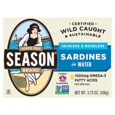 Season Brand Skinless & Boneless Sardines in Water, 3.75 oz