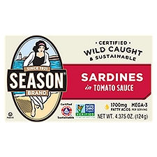 Season Brand Sardines in Tomato Sauce, 4.375 oz