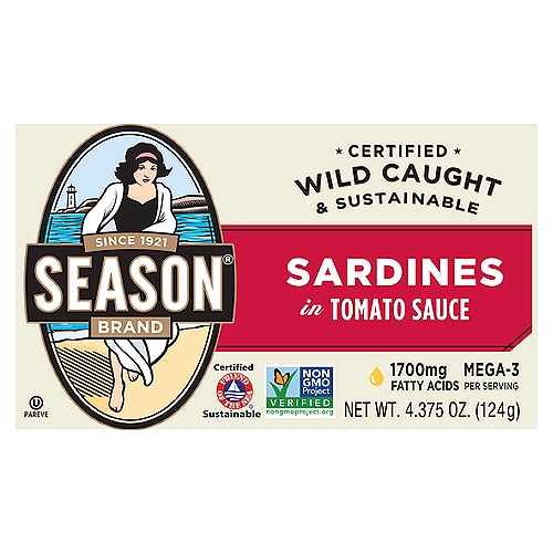 Season Brand Sardines in Tomato Sauce, 4.375 oz