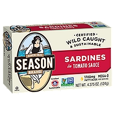 Season Brand Tomato Sauce, Sardines, 4.38 Ounce