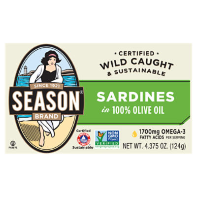 Season Brand Sardines in 100% Olive Oil, 4.375 oz