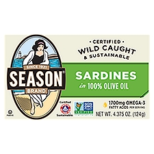 Season Brand Sardines in 100% Olive Oil, 4.375 oz, 4.38 Ounce