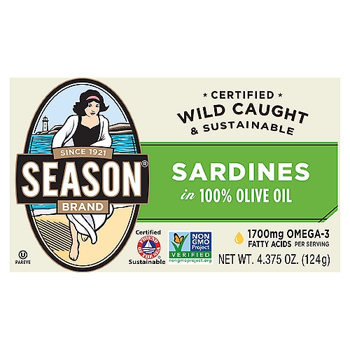 Season Brand Sardines in 100% Olive Oil, 4.375 oz