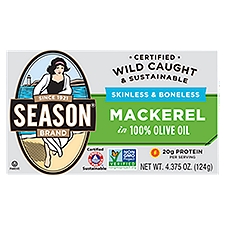 Season Brand Skinless & Boneless Mackerel in 100% Olive Oil, 4.375 oz