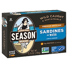 Season Brand Premium Brisling Lightly Smoked Sardines in Water, 3.75 oz