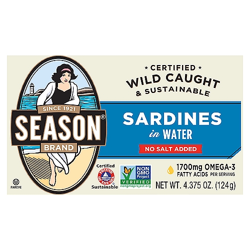 Season Brand No Salt Added Sardines in Water, 4.375 oz