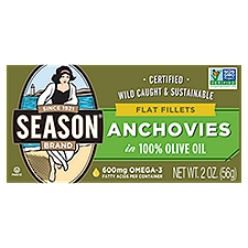 Season Brand Flat Fillets Anchovies in 100% Olive Oil, 2 oz, 2 Ounce