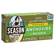 Season Brand Flat Fillets Anchovies in 100% Olive Oil, 2 oz