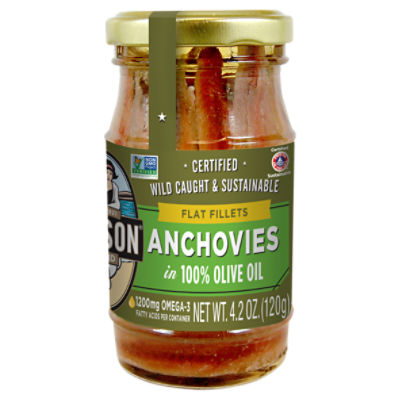 Season Brand Flat Fillets Anchovies in 100% Olive Oil, 4.2 oz