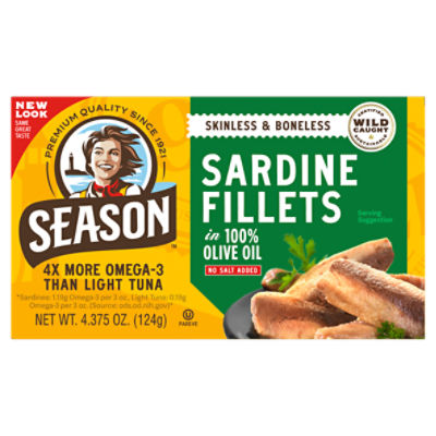 Season Brand No Salt Added Skinless & Boneless Sardines in 100% Olive Oil, 4.375 oz