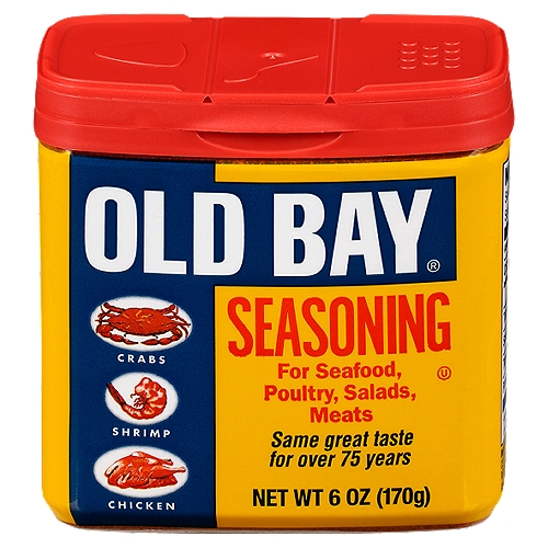 OLD BAY Classic Seafood Seasoning, 6 oz
There are two things you need to know about OLD BAY® Seasoning: 1. It's great on seafood. 2. It's great on everything else! OLD BAY's unique blend of 18 herbs and spices was born along the Chesapeake Bay over 75 years ago. Today, it's won over hearts (and mouths!) across the USA. Marylanders can't imagine crab without it. They're shaking and stirring it straight into low country boils down south, and all around the country, folks are getting creative, pairing OLD BAY with pizza, popcorn, donuts, veggies, burgers and fries to name a few.