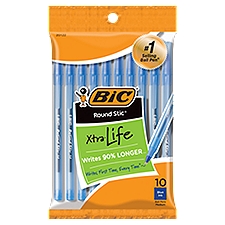 BIC Round Stic Xtra-Life Medium Blue Ink Ball Pens, 10 count