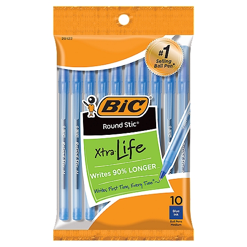 BIC Round Stic Xtra Life Blue Ink Medium Ball Pens, 10 count
#1 selling Ball Pen*
*Source: The NPD Group, Inc./Retail Tracking Service/U.S. Unit Sales/Apr 2014 - Mar 2015