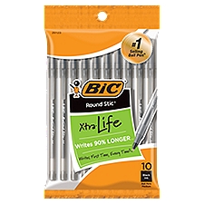BIC Round Stic Xtra Life Black Ink Medium, Ball Pens, 10 Each