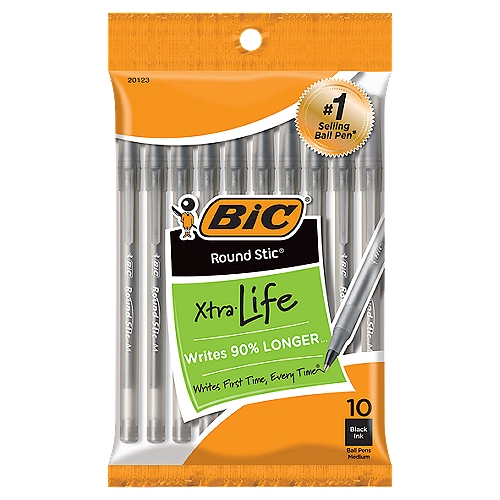 BIC Round Stic Xtra Life Black Ink Medium Ball Pens, 10 count
#1 selling Ball Pen*
*Source: The NPD Group, Inc./Retail Tracking Service/U.S. Unit Sales/Apr 2014 - Mar 2015