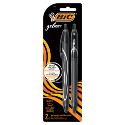 BIC Gelocity Quick Dry Medium 0.7 mm Gel Pens, 2 count