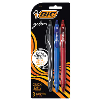 BIC Gelocity Quick Dry Assorted Ink Medium 0.7 mm Gel Pens, 3 count, 3 Each