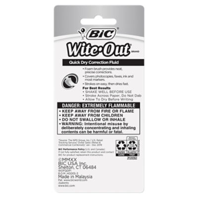 BIC Wite-Out Brand Quick Dry Correction Fluid, 20 mL, White, Goes On Easy  With A Reduced Dry Time, 3 Count (Pack of 1)