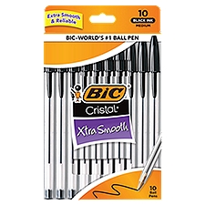 BIC CristaL Xtra Smooth Black Ink Medium, Ball Pens, 10 Each