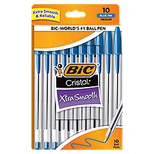 BIC CristaL Xtra Smooth Blue Ink Medium, Ball Pens, 10 Each