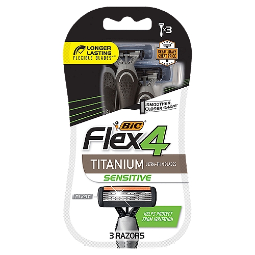BIC Flex 4 Sensitive Razors, 3 count
Longer Lasting Flexible Blades™*
* vs. BIC® Sensitive®